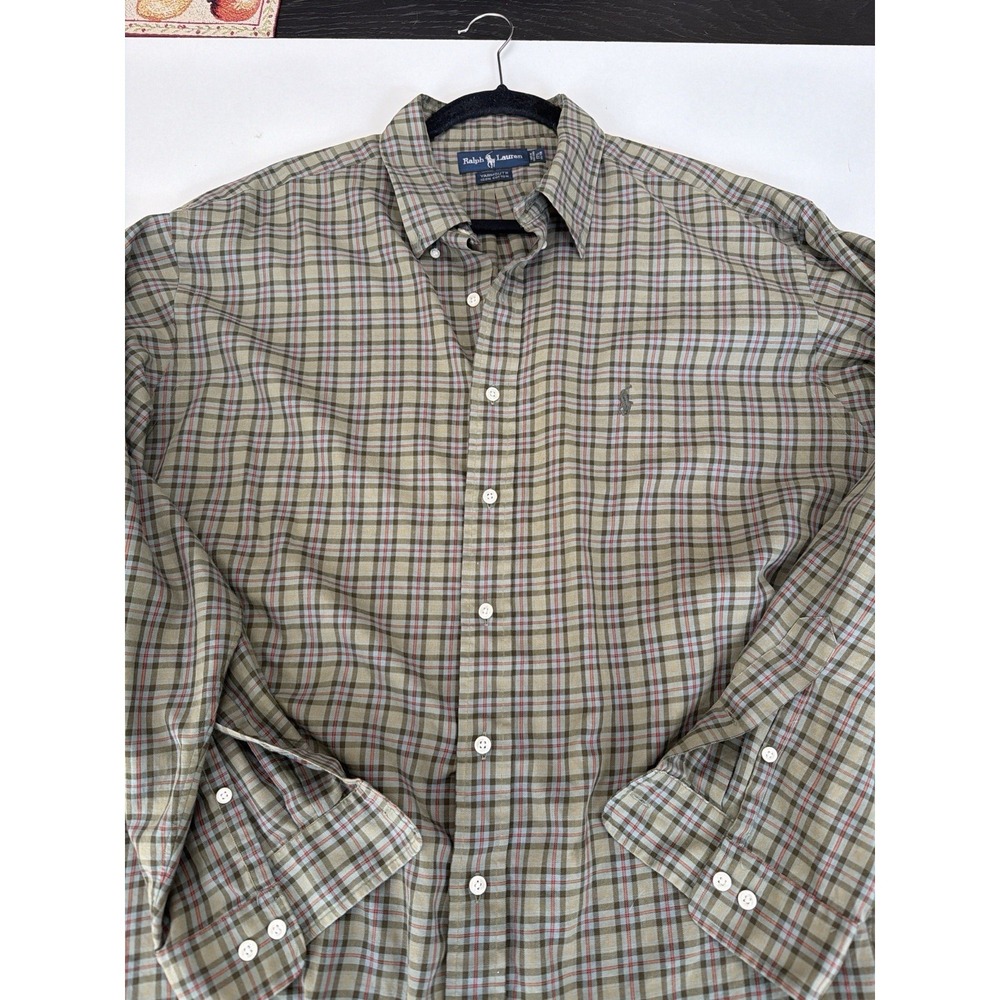 Ralph Lauren‎ Yarmouth Shirt Mens XL 17.5 34/35 Plaid Cotton Button Down   872